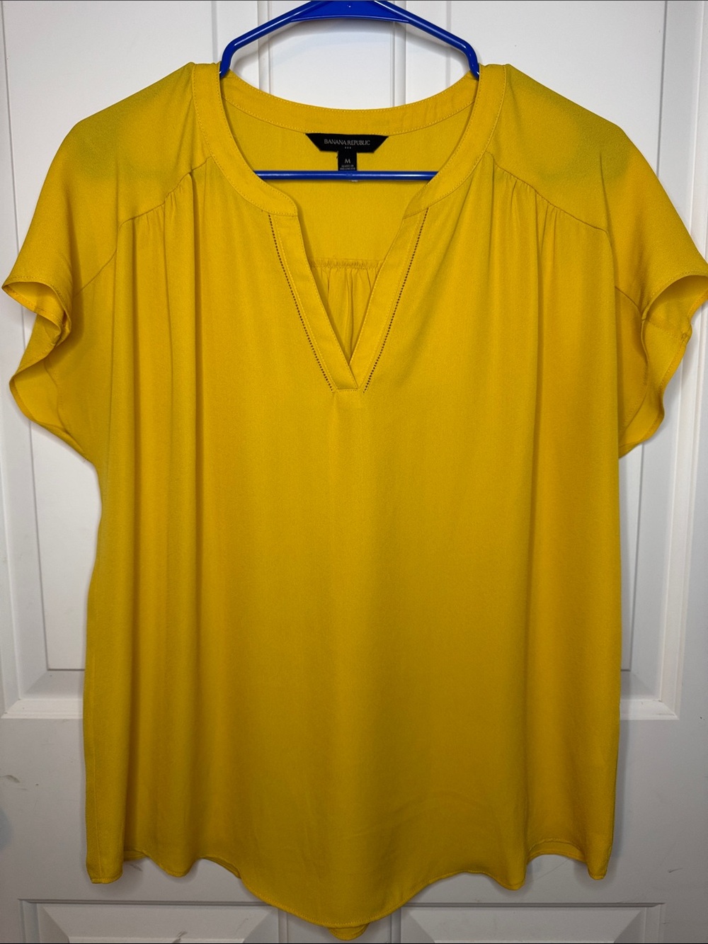 Banana Republic Yellow Split-Neck Flutter Sleeve Blouse